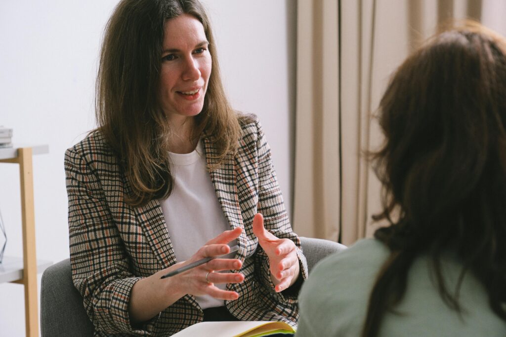 A woman going through drug rehab therapy.