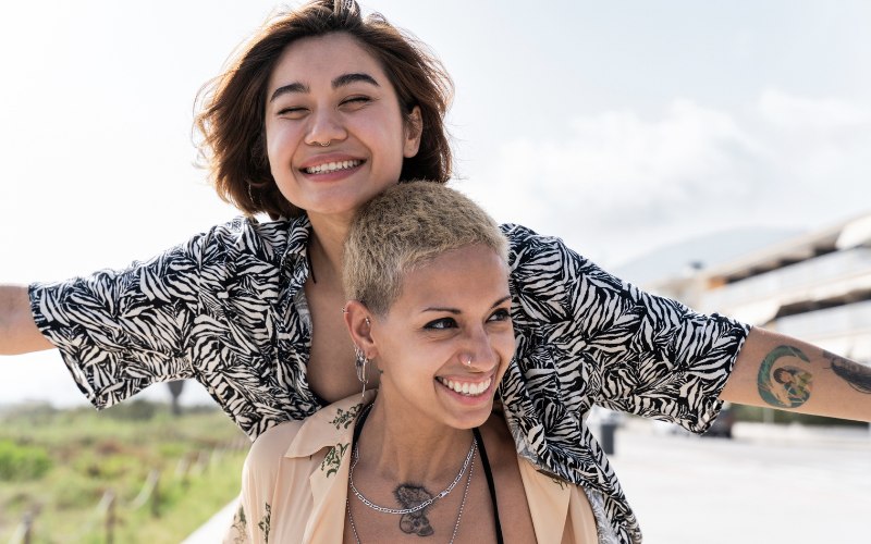 two women having fun in the outdoors