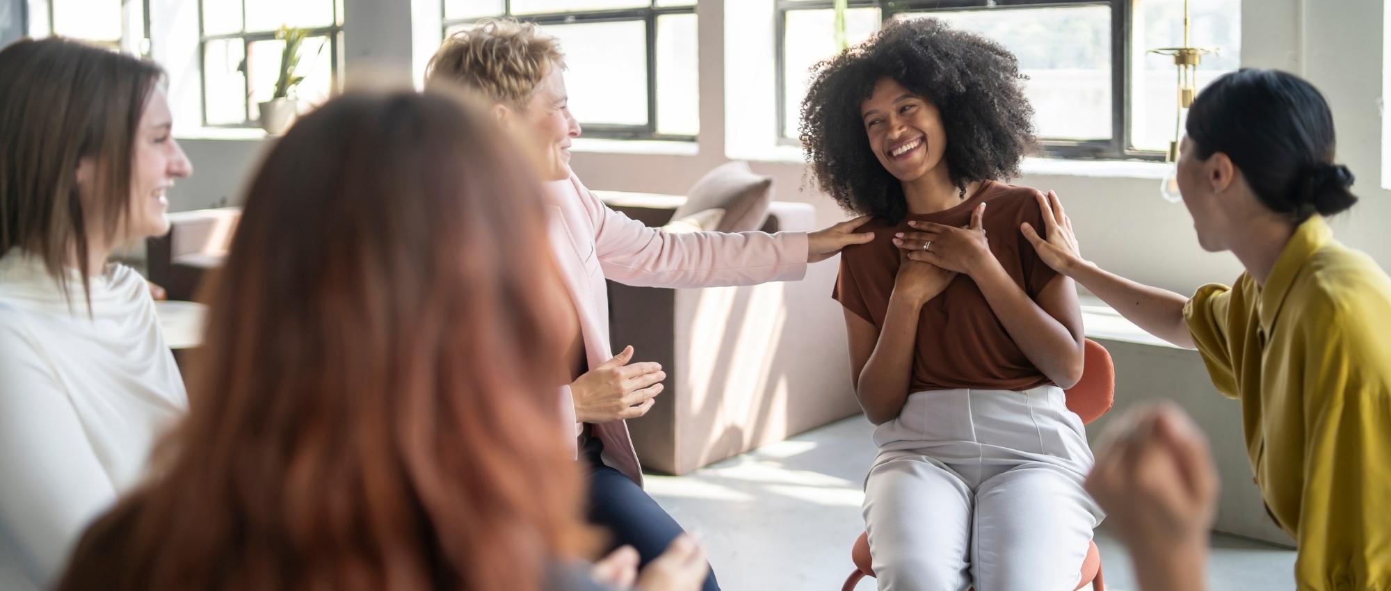 A group of women in an outpatient program for addiction treatment for women at Luna Recovery for Women in North Andover, MA.