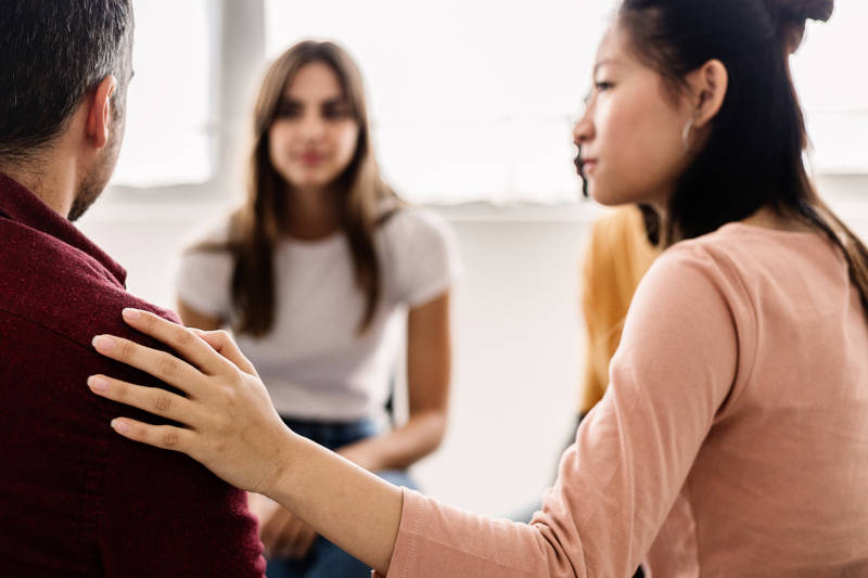 A group therapy session, an important part of recovery.