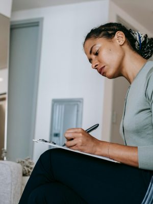 A woman participating in motivational interviewing.