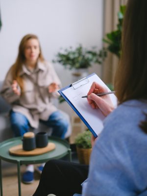 A woman participating in motivational interviewing.
